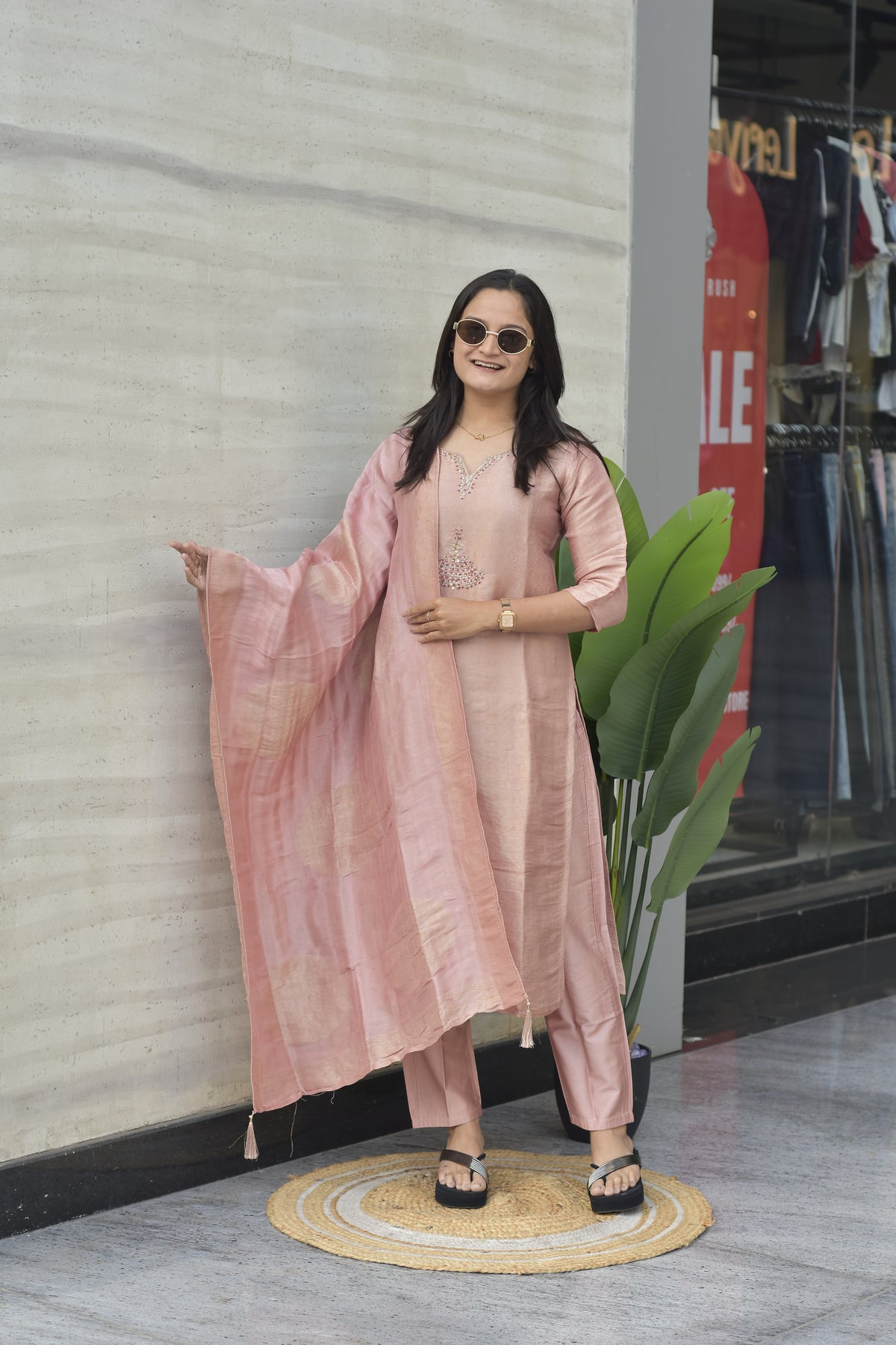 GLASS TISSHUE KANJIVARAM SILK KURTI PANT DUPATTA SET
