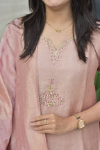 GLASS TISSHUE KANJIVARAM SILK KURTI PANT DUPATTA SET