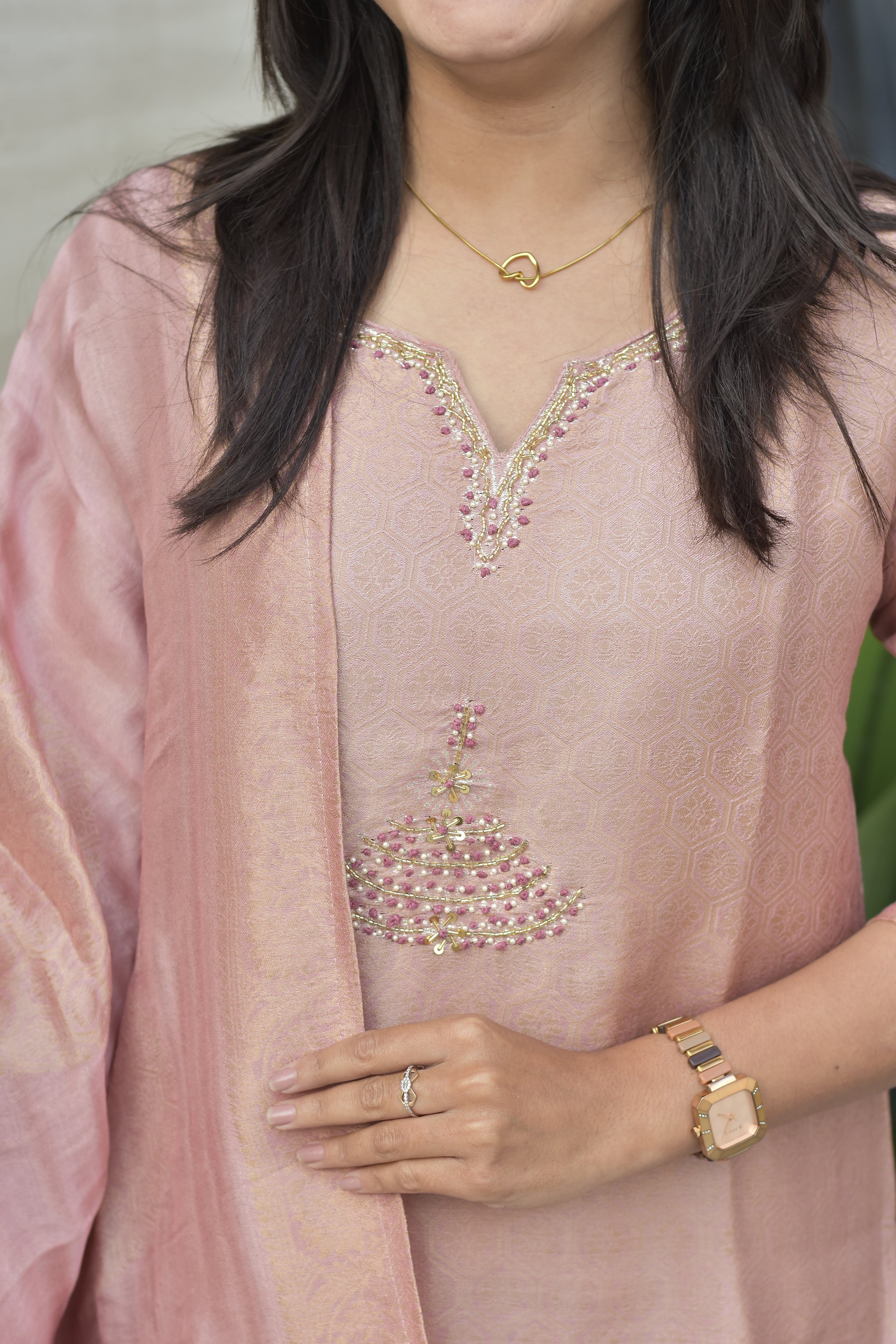 GLASS TISSHUE KANJIVARAM SILK KURTI PANT DUPATTA SET