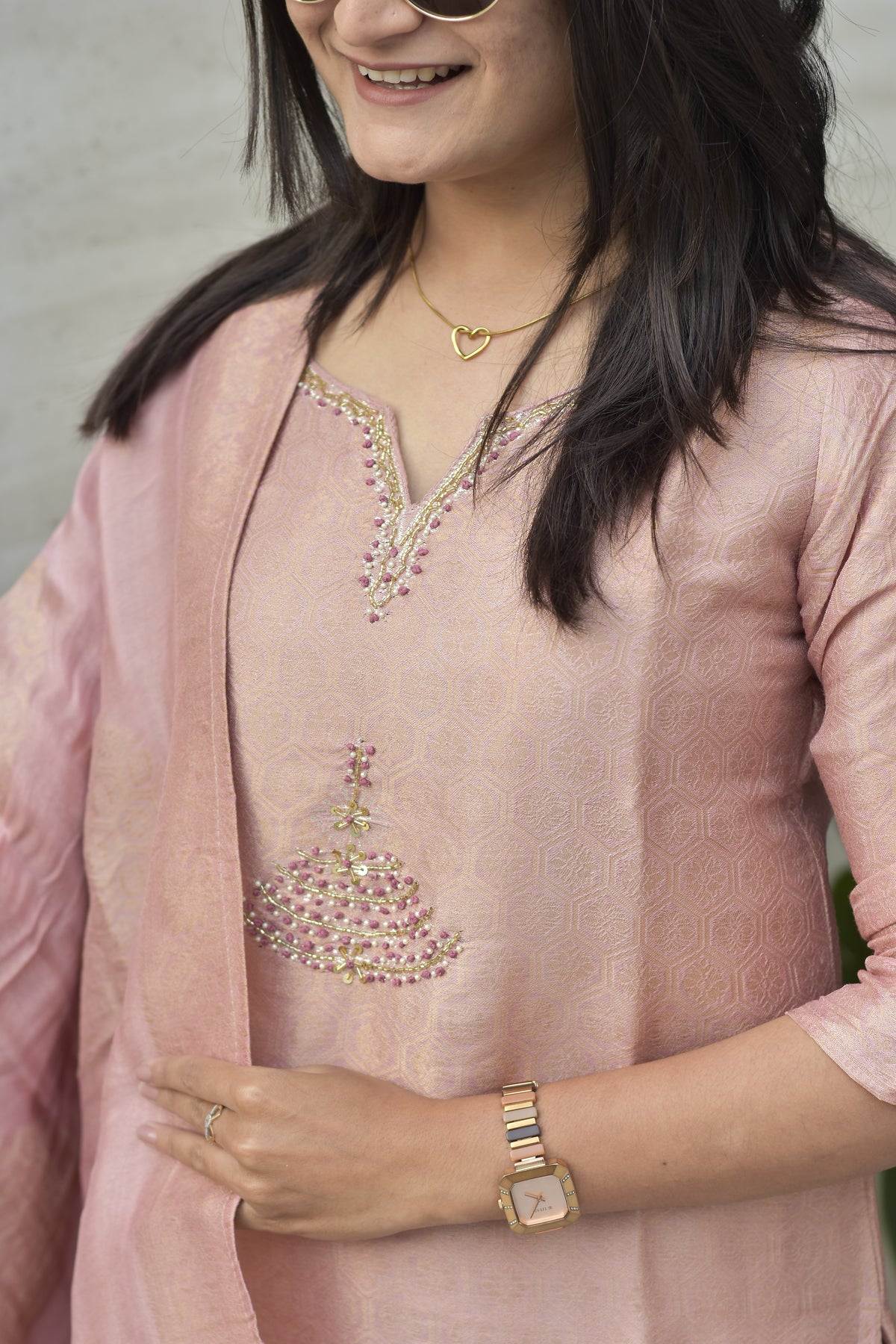 GLASS TISSHUE KANJIVARAM SILK KURTI PANT DUPATTA SET