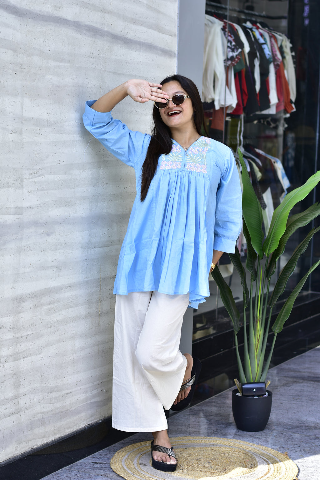 Designer Sky & White Co-Ord Set