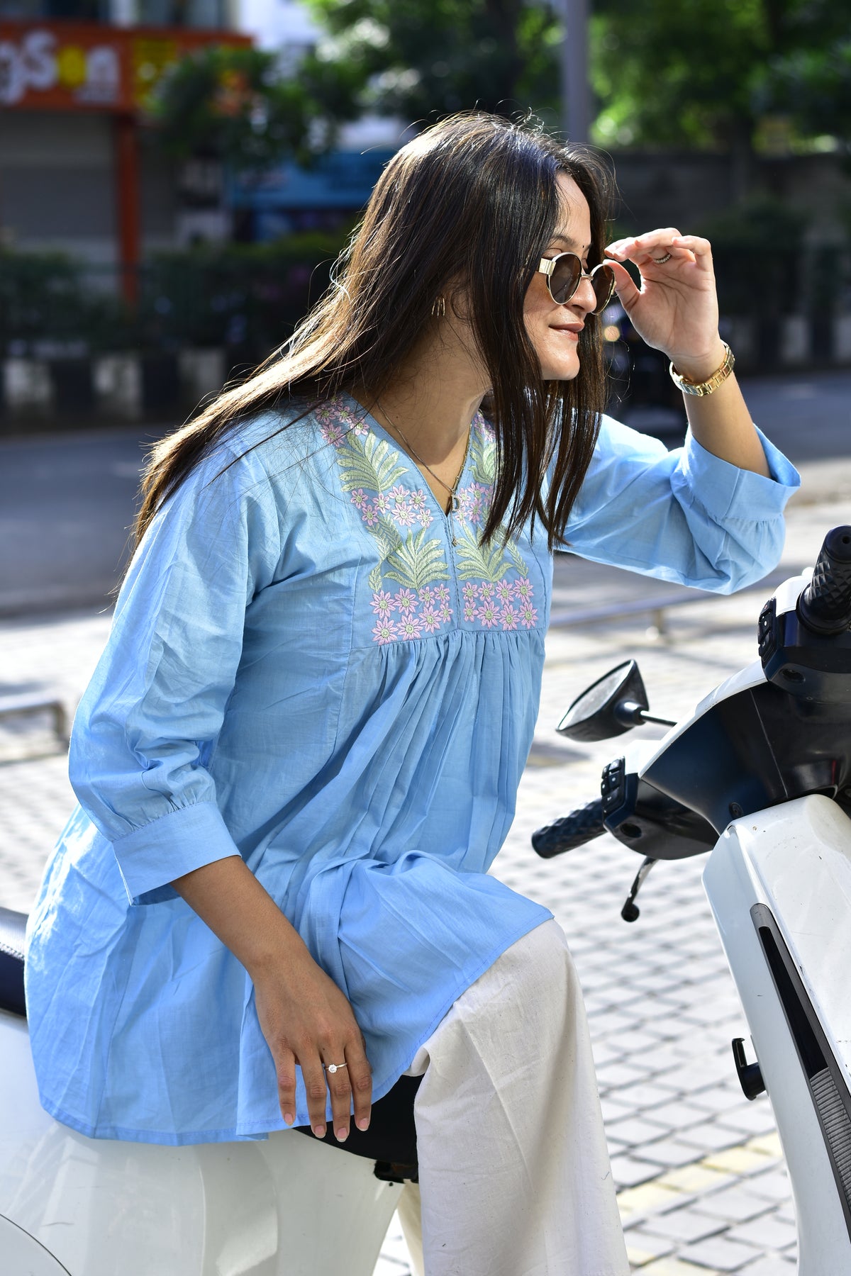 Designer Sky & White Co-Ord Set